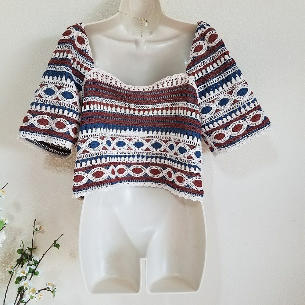Sézane Breah Blouse - Ecru with Chestnut and Midnight Blue Stripes - Picture 5 of 11